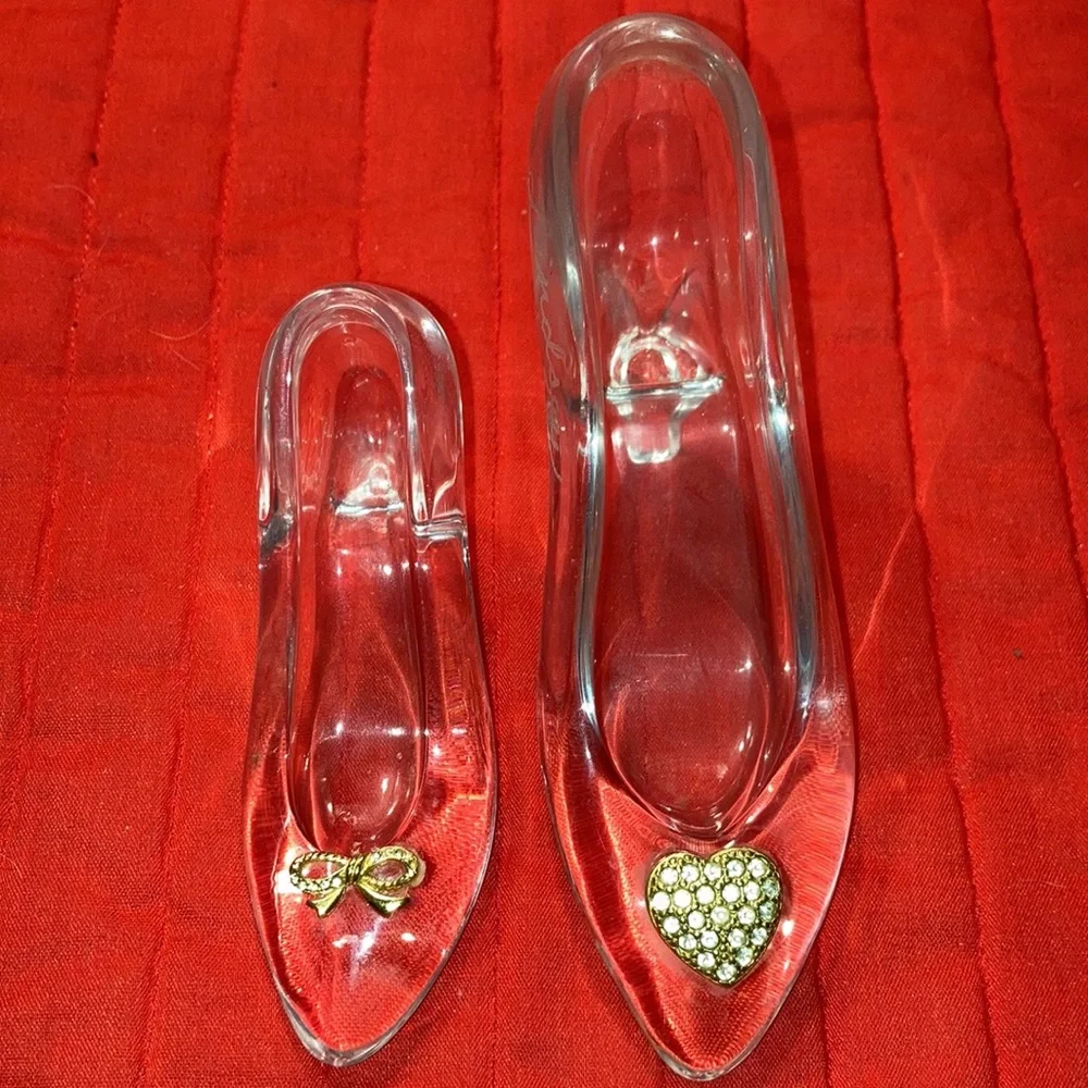 Lot 2 glass slipper shoes, hi heels, GT bow w/rhinestones & GT heart same. $18 - Picture 2 of 7